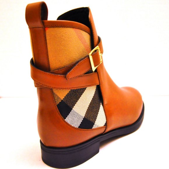 Burberry Richardson Leather Check Canvas Buckled Strap Boots - Picture 3 of 6